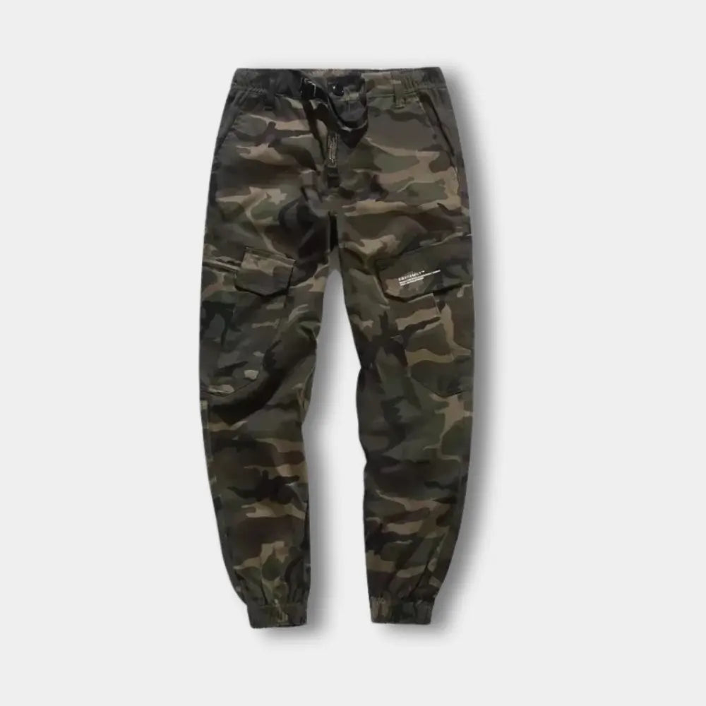 Camo-kuvioiset cargo-housut joustavalla lahkeella miehille – Knapp