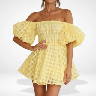 Puhvihihainen ruutukuosinen minimekko naisille – Elma