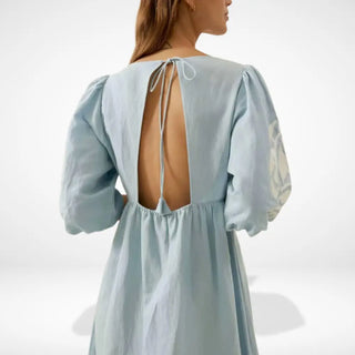 Kirjailtu puffihihainen Maxi-mekko naisille – Lacy