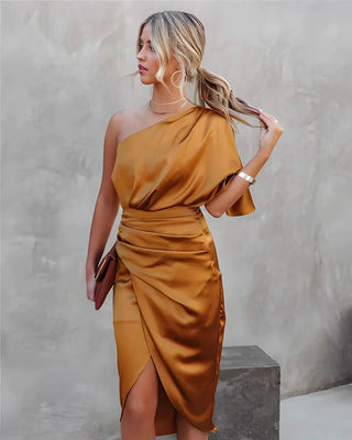 Draped epäsymmetrinen midi -mekko naisille - Cortney 3