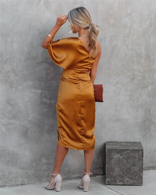 Draped epäsymmetrinen midi -mekko naisille - Cortney 5